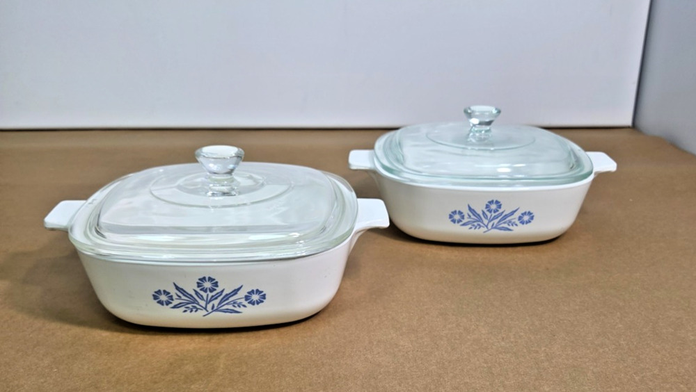 Two Vintage Corning Ware Blue Cornflower 1 Qt Casserole Dishes with Lids